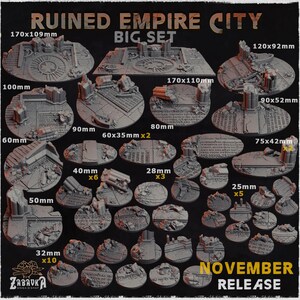 Ruined Empire City Base Topper - Resin Wargaming Bases for Tabletop & RPG - Scenic Miniature Bases 25-100 mm