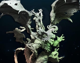 Wood Elf Lord on Forest Dragon - 3D-gedruckte Tabletop Miniatur | Wargaming | Grimdark | OnePageRules | Fantasy | 28mm Scale | RPG Miniature