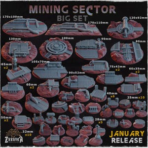 Mining Sector Bases, 16 Sizes - Resin Wargaming Bases - Miniature Bases - Tabletop - RPG - Grimdark - Sci-Fi