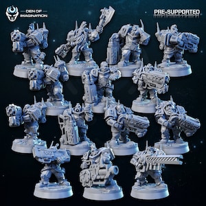 Könnte beinhalten: Ein Set mit 12 grauen 3D-gedruckten Miniaturfiguren von Orks mit Waffen und Rüstungen. Die Figuren sind vorab unterstützt und bereit zum Drucken.