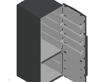 May include: A black refrigerator with the door open, revealing a white interior with shelves and a door rack. The refrigerator has a sleek, modern design.