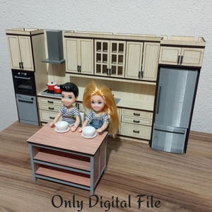 DIGITAL FILE - 1/12 Scale Miniature Kitchen Island Set, Miniature Kitchen Island, Miniature Kitchen Stool
