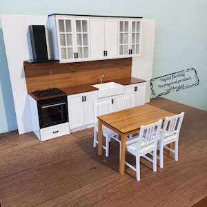 DIGITAL FILE 1/6 Scale Miniature Modern Kitchen Cabinets for Barbie, Blythe Dolls, Oven, Cooker and Paddle Box, Kitchen Table and Chairs