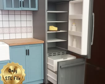 STL FILE - 1/12 Scale Miniature Dollhouse Refrigerator, Fridge for Dollhouse, for Room Box