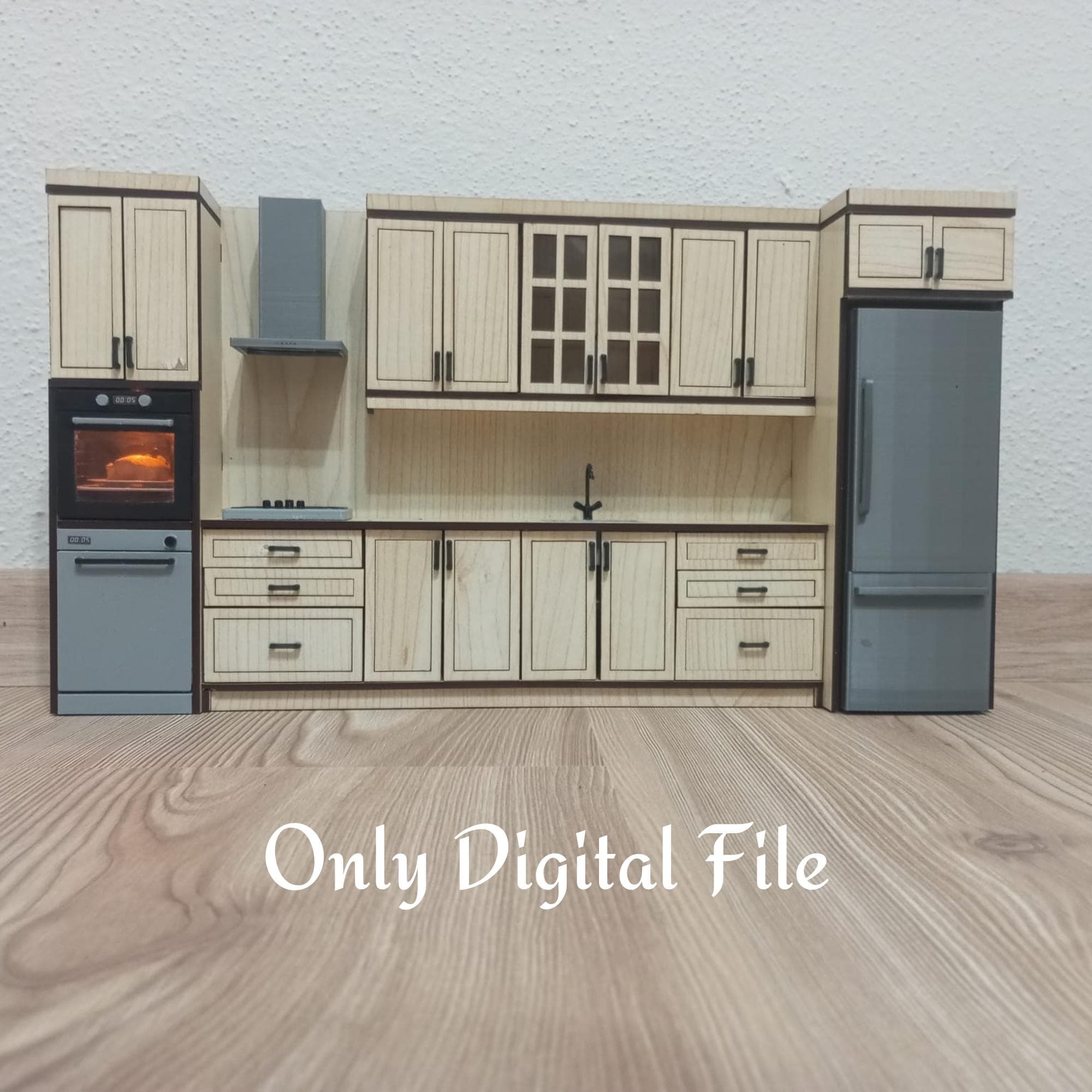 DIGITAL FILE - 1/12 Scale Miniature Kitchen Furniture Set, Refrigerator, Oven, Dishwasher, Cupboard, Stovetop/Cooker Top, Hood for Dollhouse