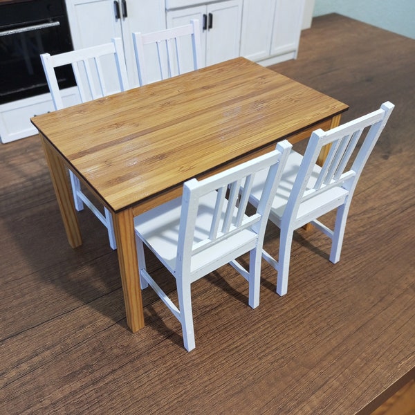 DIGITAL FILE 1/6 Scale Miniature Kitchen Table and Chairs, Kitchen Furnitures for Dollhouse, Roombox