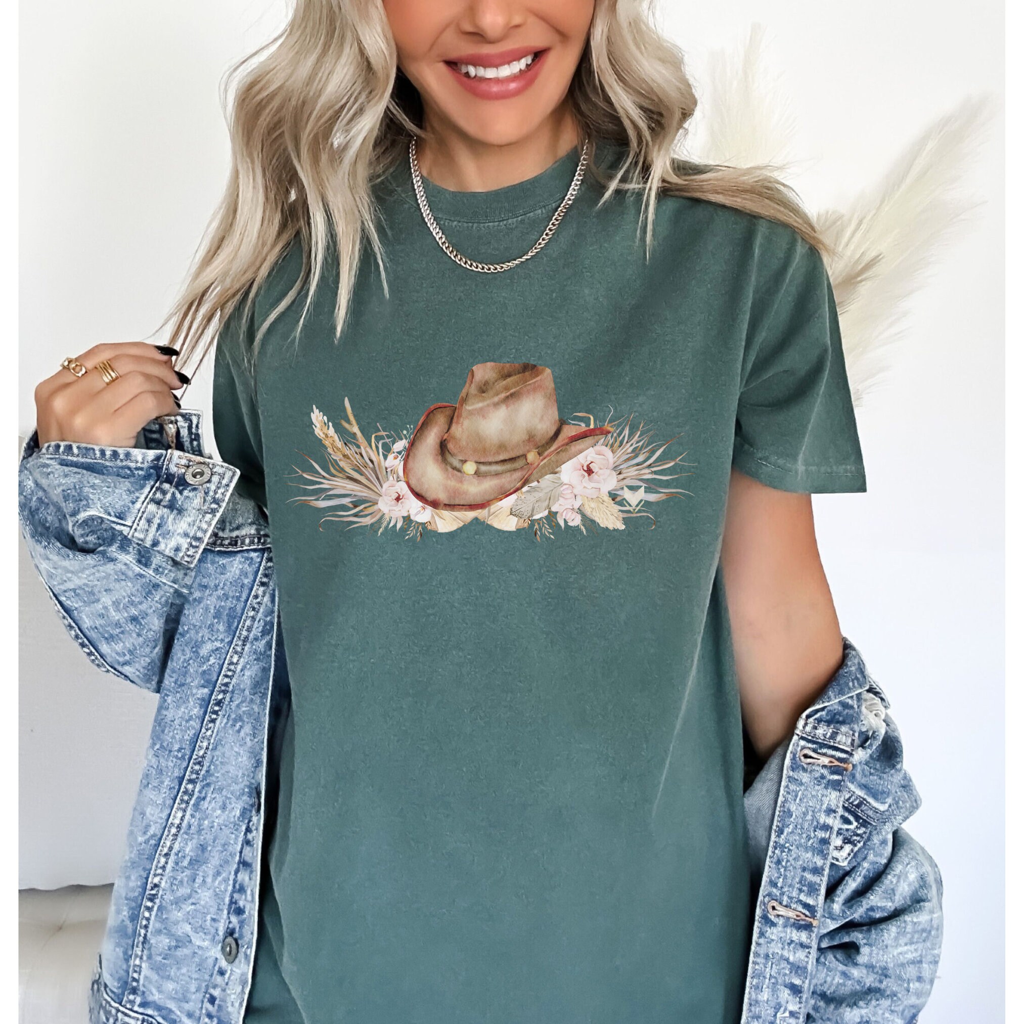 Retro Cowboy Hat Shirt Girls Wildflower Tee Wild Flower Shirt Pressed ...