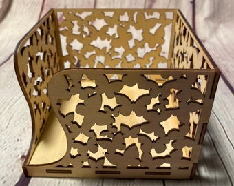 Butterfly Napkin Holder, Square Laser Cut Birch Wood, 5x5 Inch