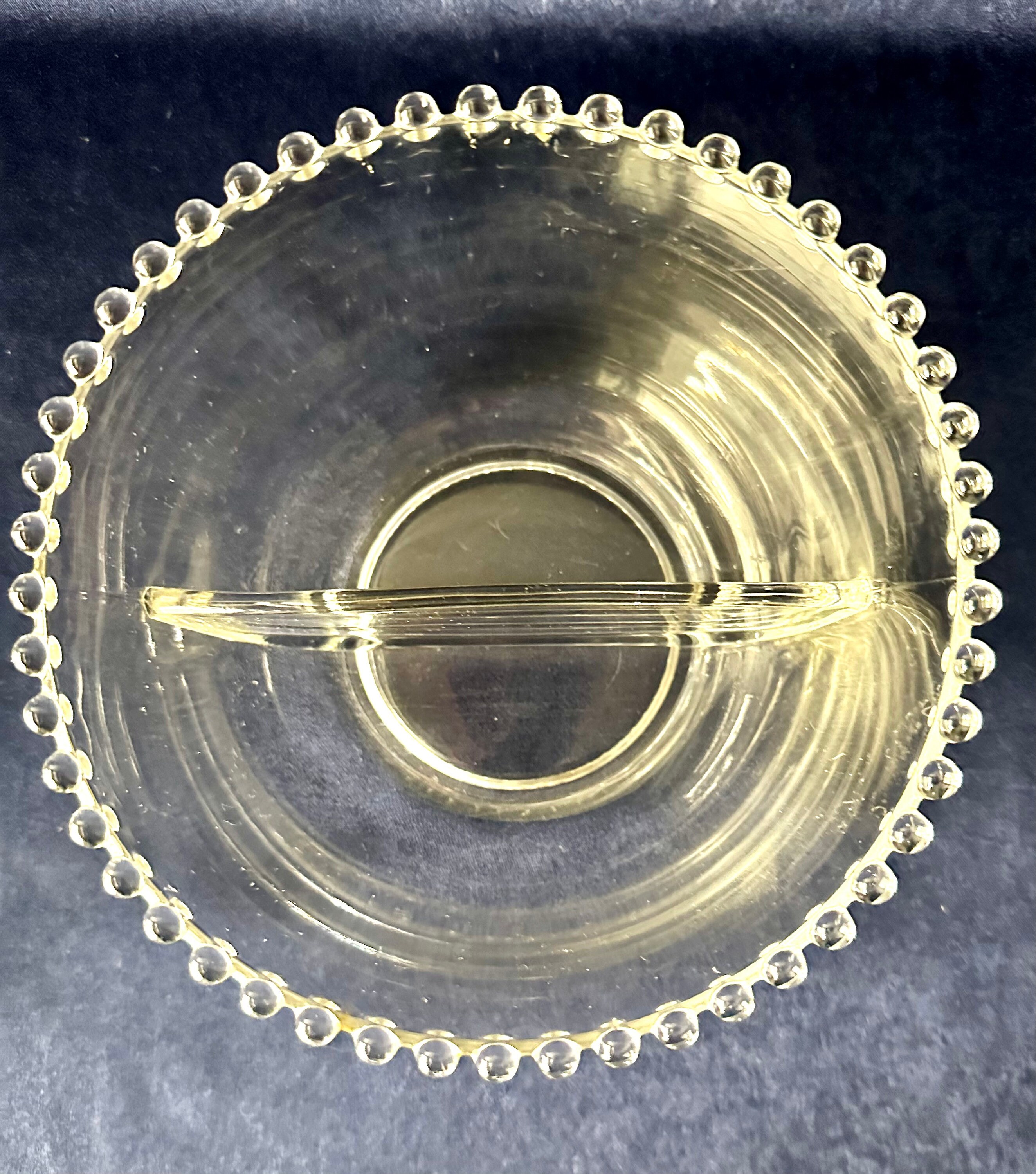 Vintage Imperial Glass Candlewick Divided Relish Bowl W/two Glass