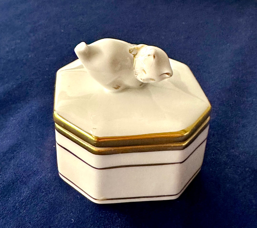 Vintage Herend Porcelain Trinket Box With Cat on Lid Etsy