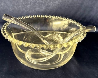 Vintage Imperial Glass Candlewick Divided Relish Bowl w/Two Glass Ladles