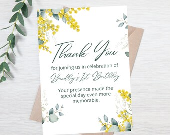Special Occasion Birthday Thank You template, Digital or Print file - Sage Bloom Collection - Yellow Floral