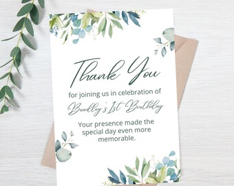 Special Occasion Birthday Thank You template, Digital or Print file - Sage Bloom Collection - Green and Blue