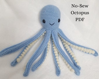 No-Sew Octopus Amigurumi Pattern. Cute crochet octopus pdf instructions. Fun sea life pattern. DIY handmade crochet animal.