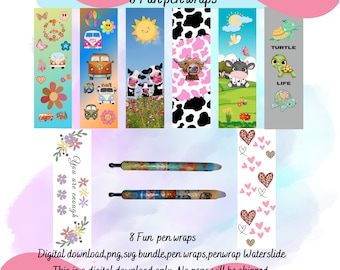 Fun Pen Wraps Bundle, VW, Cow, Inspirational Designs (Digital Download)