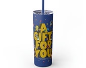 Skinny Tumbler joyful with Straw, 20oz- blue