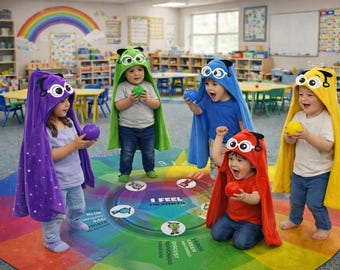 Las 5 capas de las emociones: 5 toallas con capucha (feliz, triste, enfadada, asustada, disgustada)