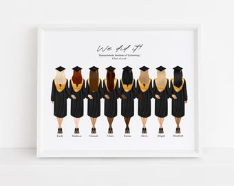 Impression de remise des diplômes, grand groupe d'amis, université, collège ou lycée, fichier téléchargeable, promotion 2026