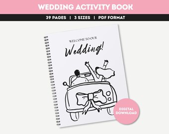 Livre d'activités de mariage pour enfants, 39 pages, livret de jeux imprimable, activités de table de réception pour enfants, coloriage et puzzles, téléchargement immédiat
