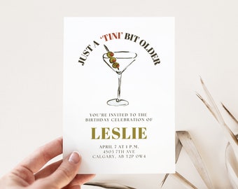 Modèle d'invitation d'anniversaire Just a Tini Bit Older, aquarelle Martini, invitation 21-30, modifiable et imprimable, téléchargement immédiat sur toile