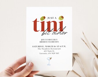 Modèle d'invitation d'anniversaire martini, aquarelle modifiable, téléchargement sur toile