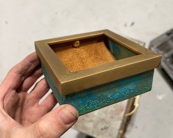 Turquoise Brass/Leather Sculptural Tray