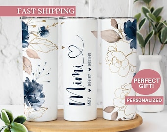 Floral Mimi Personalized Tumbler for Mother's Day Gift for Grandma - Mimi Travel Cup, Personalized Mimi 20 oz Tall Skinny Tumbler, Mimi Gift