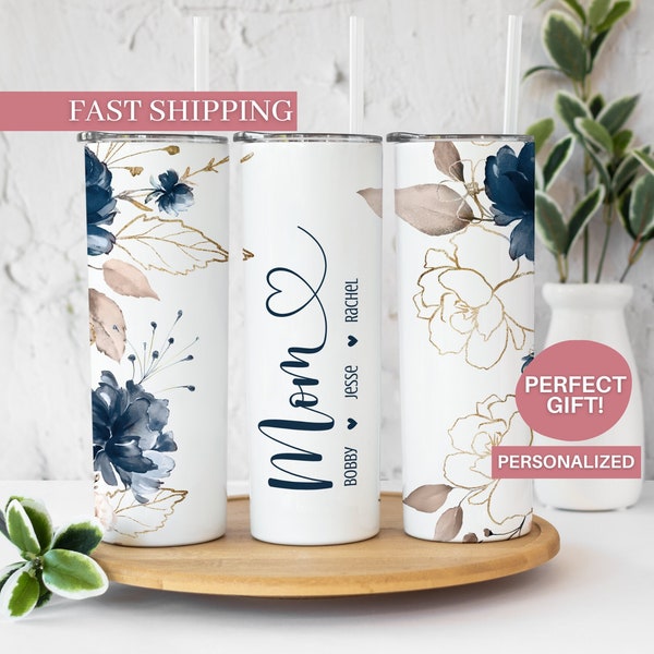 Floral Mom Personalized Tumbler for Mothers Day - Gift for Mom - Mom Travel Cup Gift from Childern, Cute Mom Floral To Go Mug, Best Mom Ever