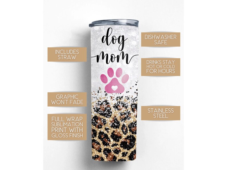 Dog Mom Leopard Tumbler for Mother's Day Gift Mom of Dogs Cup for