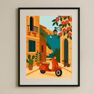 Giù al mare - Stampa artistica vettoriale minimalista, poster, decorazione da parete, design geometrico