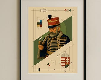 Húsar húngaro: impresión de arte vectorial minimalista, póster, decoración de pared, diseño geométrico