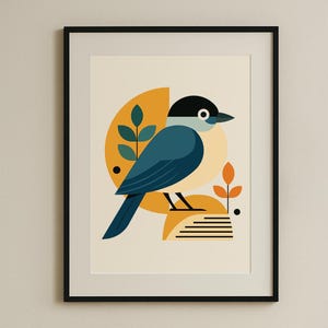 Gazza azzurra - Stampa artistica vettoriale minimalista, poster, decorazione da parete, design geometrico