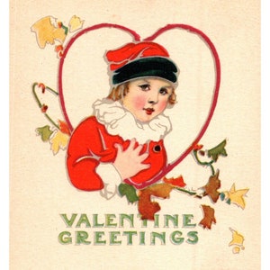 c1920s Vintage Postcard, "Valentine Greetings" Heart Child, Comic, Love, Unposted, Ephemera, Junk Journal A2