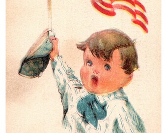c1917 Serie infantil patriótica, Niño y bandera, Vieja gloria, Era de la Primera Guerra Mundial, Sin publicar, Postal de Charles Twelvetrees, Ephemera A1