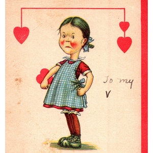 c1925 Twelvetrees Vintage Postcard, Mad Angry Girl, Red Cheeks, Comic, Valentine Greeting, Gingham Dress, Charles Twelvetrees, Unposted A2