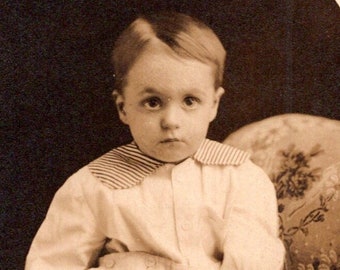 c1910 Portrait of a Child, Baby, Child sitting on a Sofa, Unmarked, Real Photo Postcard (RPPC), Black & White Postcard A1