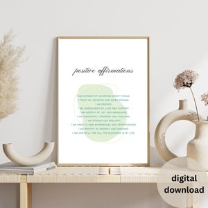 positive affirmations, Motivational message, Daily affirmations, Printable wall art, Positive energy, Digital download