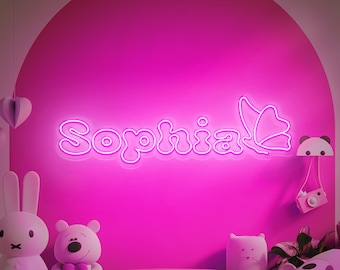 Benutzerdefinierte Name Leuchtreklame, Boho Baby Shower Zeichen, Kinderzimmer Dekor, niedliches Baby Name Zeichen, rosa große LED-Lichter, Kleinkind Mädchen oder Junge, Geburtstagsgeschenk