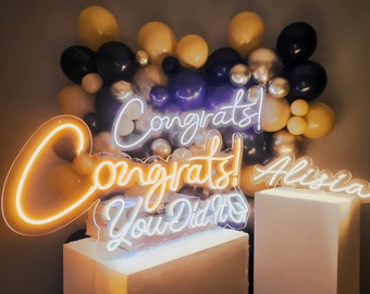 Letrero de neón para fiesta de graduación, decoración personalizada para birrete de graduación, regalos de graduación, letrero de &quot;¡Felicidades, lo lograste!&quot;, decoración de fondo para sesión de fotos 2024