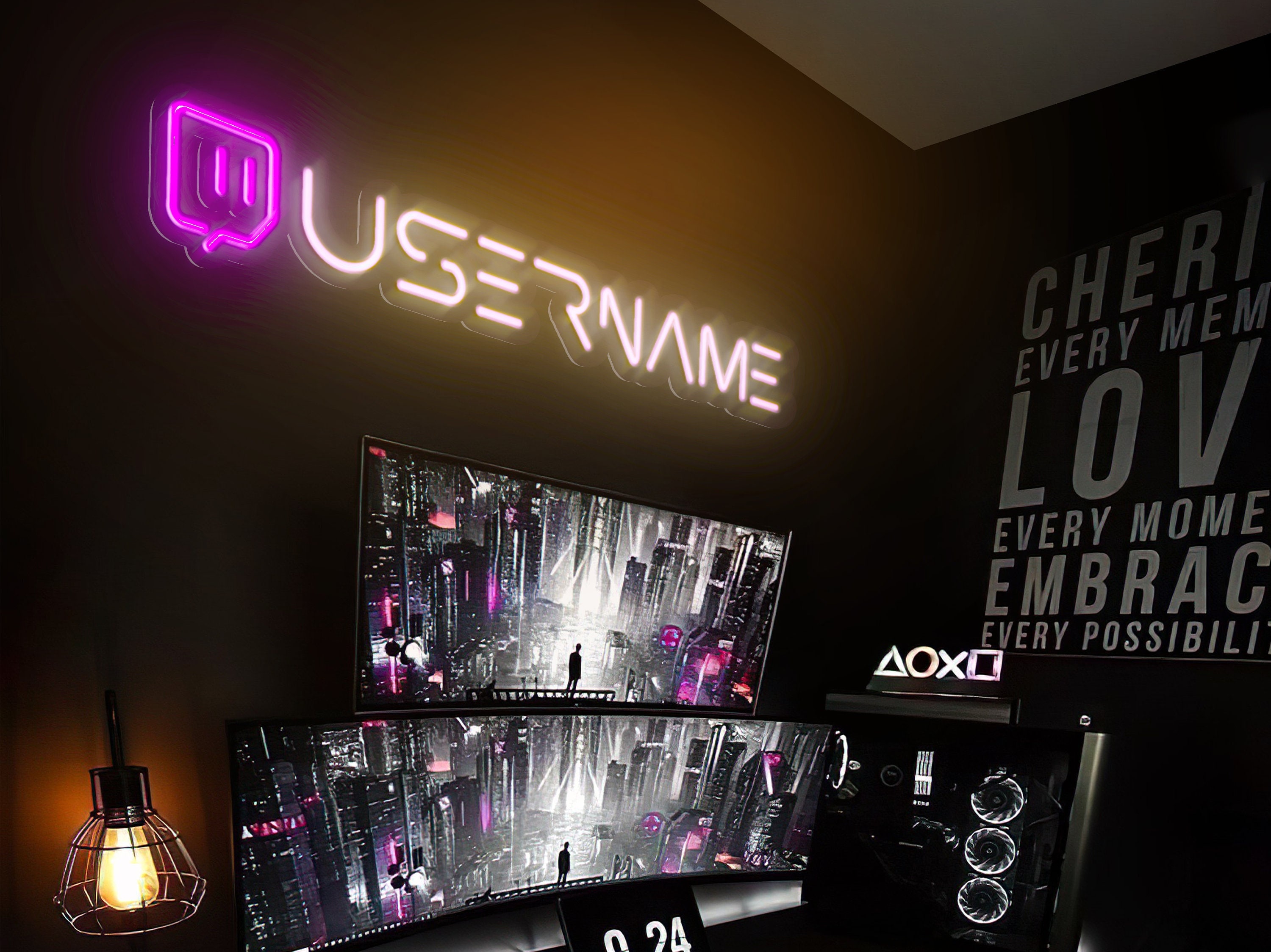 Placa de neon personalizada para gamer, decoração para transmissão de jogos, decoração para jogos, placa de nome de usuário para namorado, decoração para transmissão de videogame, presente para ele