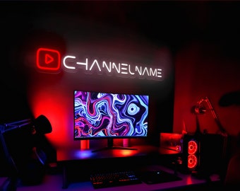 Letrero de neón con botón de reproducción de YouTube, nombre de canal personalizado, LED de neón para YouTubers, decoración de transmisión para parejas gamers, regalo para novias influencers de Instagram