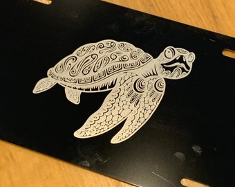 sea turtle mandala - Black aluminum engraved vanity plate
