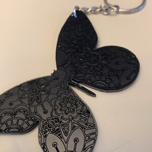 engraved butterfly - Black acrylic bag accessory
