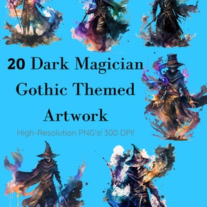20 Dark Magician Goth Themed Clipart - Kommerzielle Nutzung für Einladungen, Print On Demand, Grußkarten, Junk Journals, DIY-Projekte, Etc.
