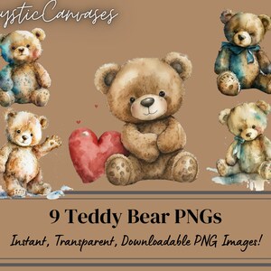 9 Teddy Bear Clipart PNG - 10 Clipart di alta qualità Teddy Bear Artwork Nursery Artwork - Download digitale - Creazione di carte, Mestiere di carta digitale