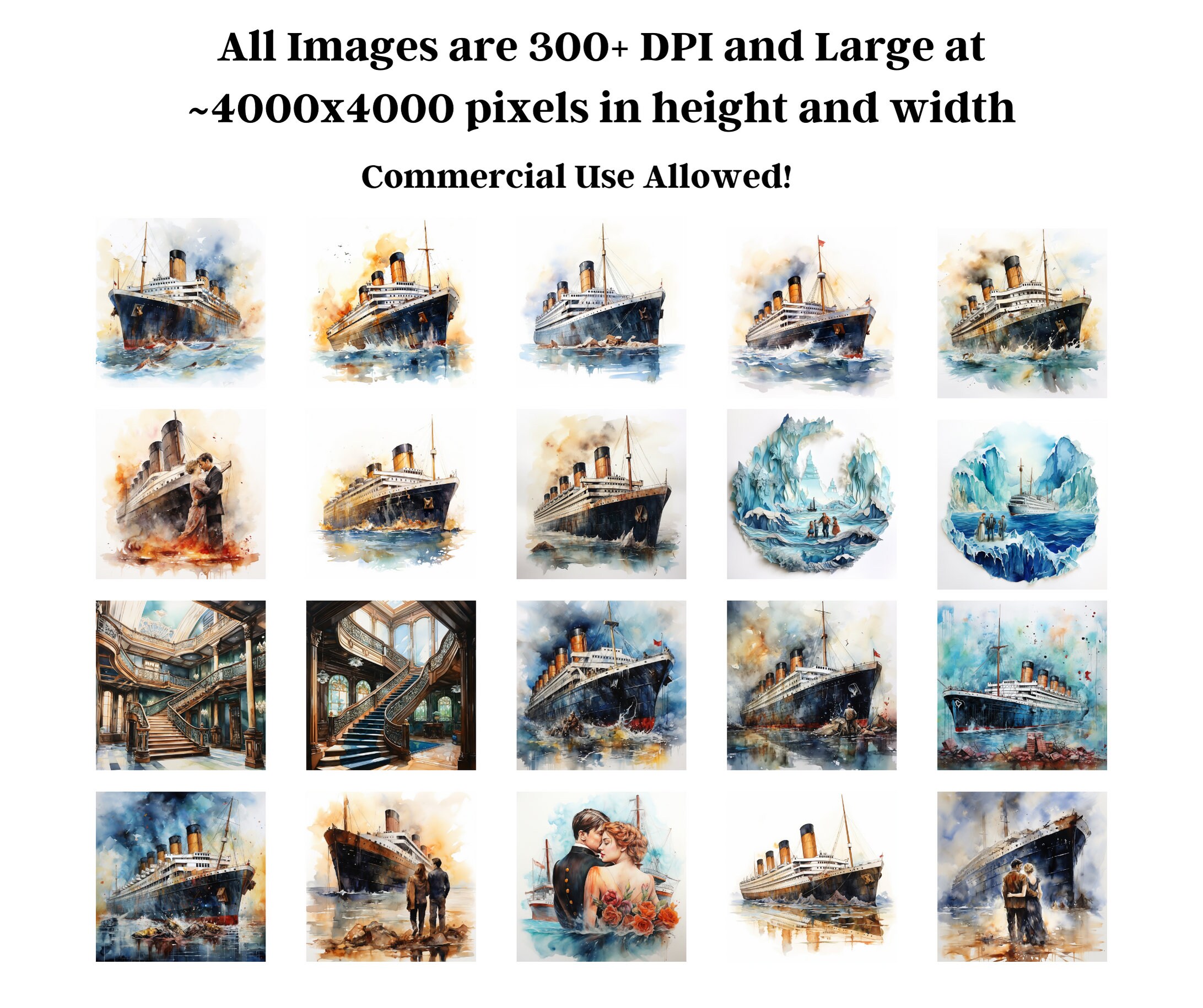Titanic Watercolor PNG Bundle, Ship Artwork, Underwater Artwork, Ocean
