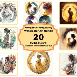 Aquarelle de grossesse PNG Art, belle haute qualité 300 ppp à usage commercial fête des mères, art pour bébé, imprimable, téléchargement immédiat, bricolage, cartes