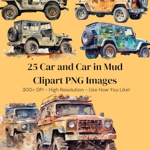 25 carros e carros na lama Clipart - Arte de veículos off-road - Arte de carros na lama - Imagens para impressão de carros - Alta qualidade e resolução - 300+ DPI -