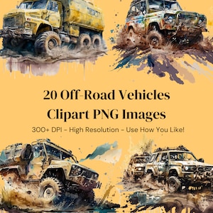 20 Off-Road Vehicles PNG Art - Muddy Cars and Trucks - Off Road Vehicles in Mud - Side View of Off Road Vehicles - 300 DPI Detailed Art