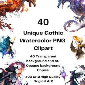 40 Witchy Medieval Digital Images Transparent + Opaque Versions - Magical Knight Clipart Bundle